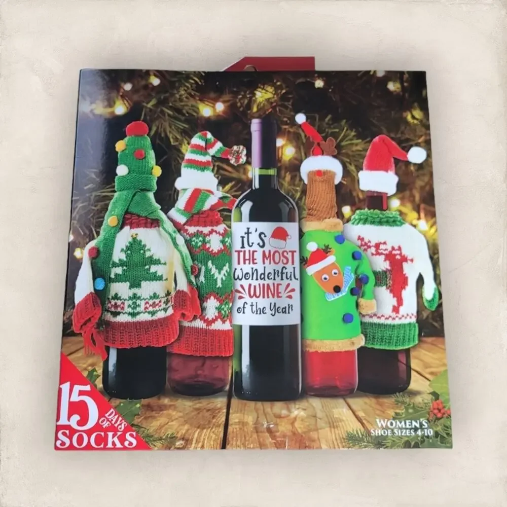 15 Days of Socks Women's Wine Advent Calendar Holiday Themed Socks